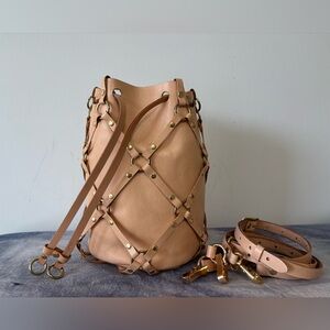 Zana Bayne Linked Bucket Backpack - Tan/Gold